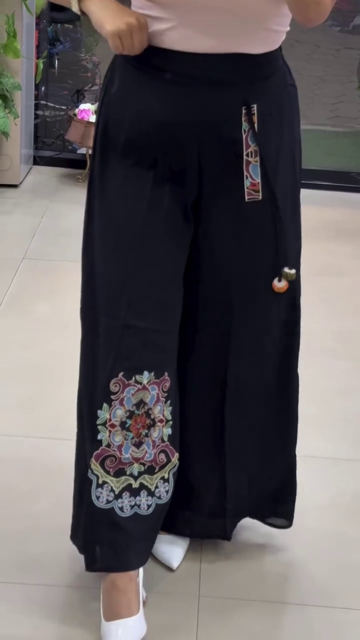 Elegant Embroidered Palazzo Trousers