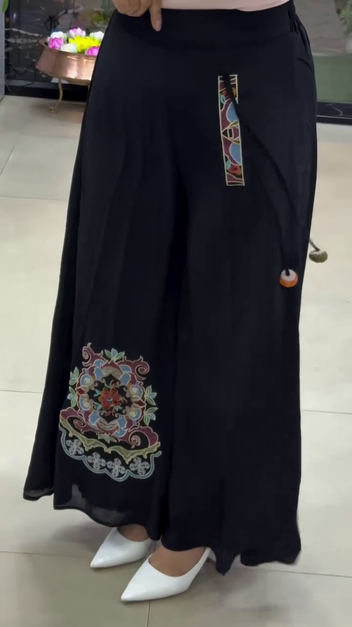 Elegant Embroidered Palazzo Trousers