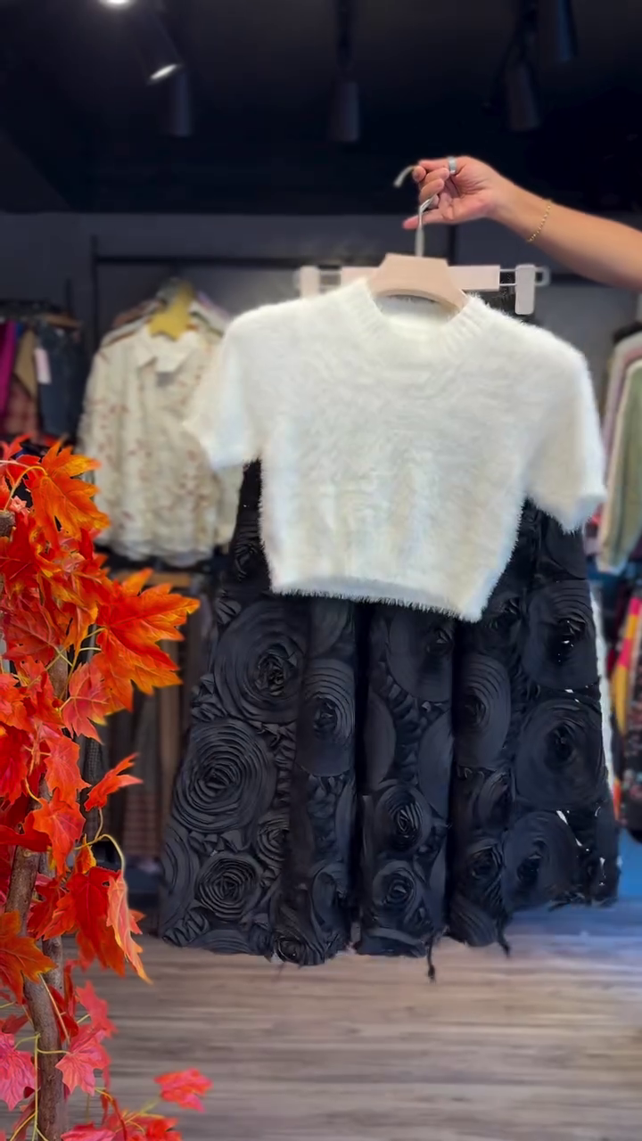 Textured Crop Skirt Set