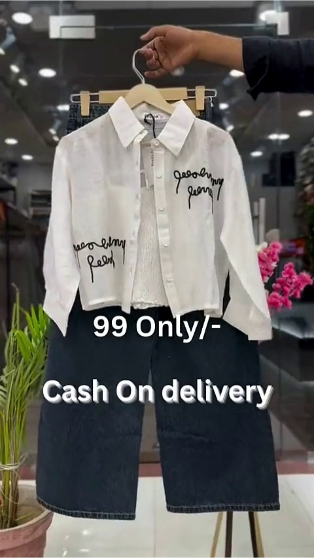 Stylish Layered Shirt Top with Denim Bottom Set