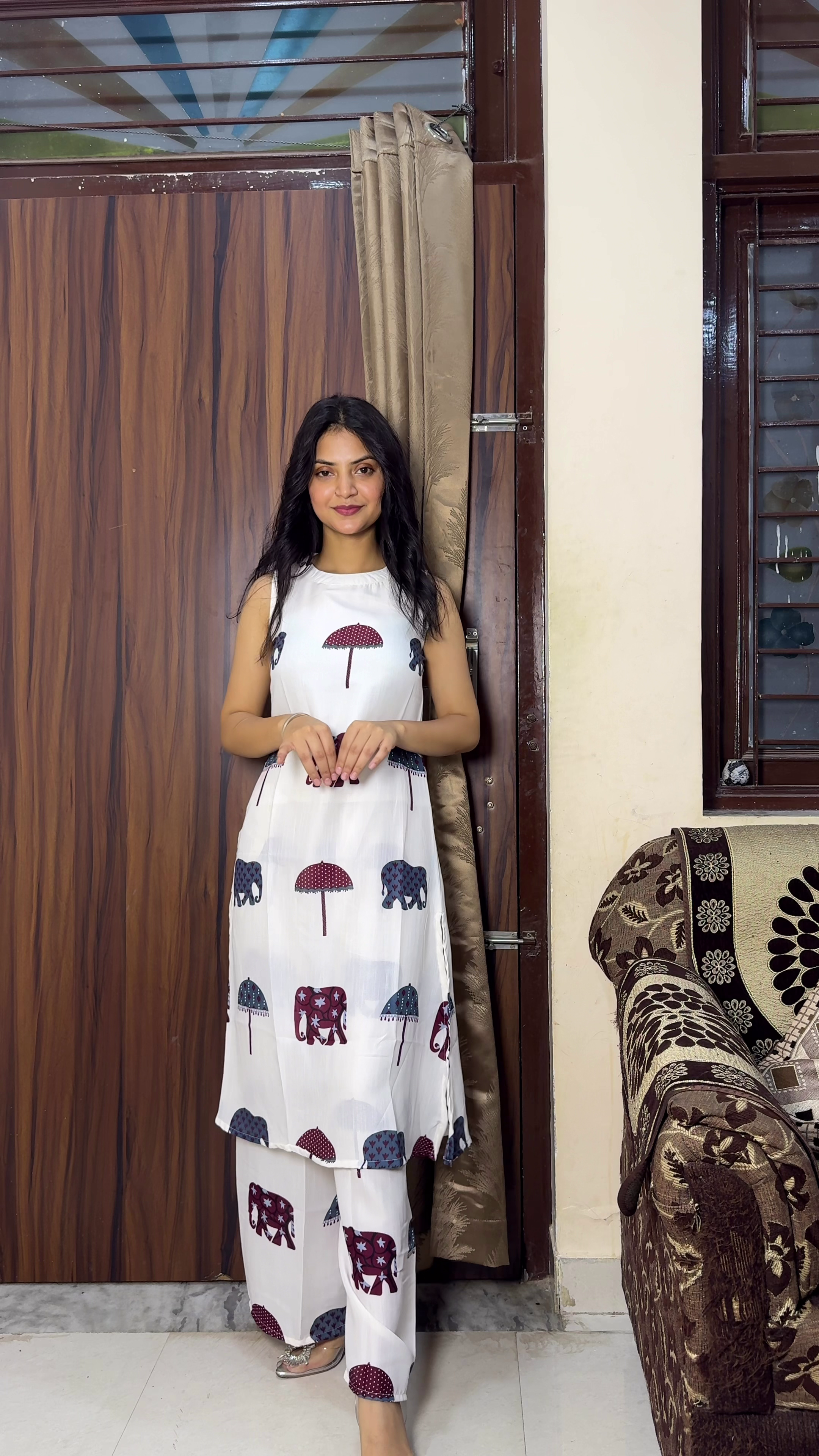 Women's Printed Sleeveless Kurta with Palazzo Set | Ethnic Straight Kurti & Bottom Combination