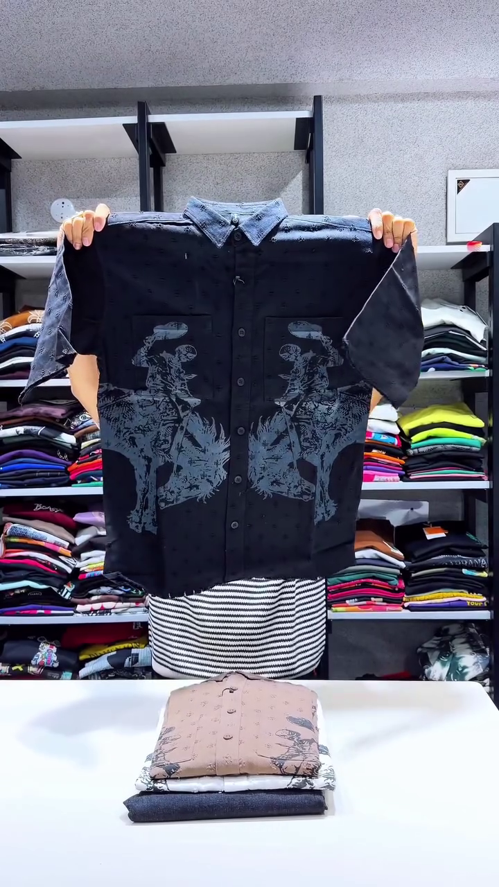 Men's Casual Western Graphic Short Sleeve Button Down Shirt