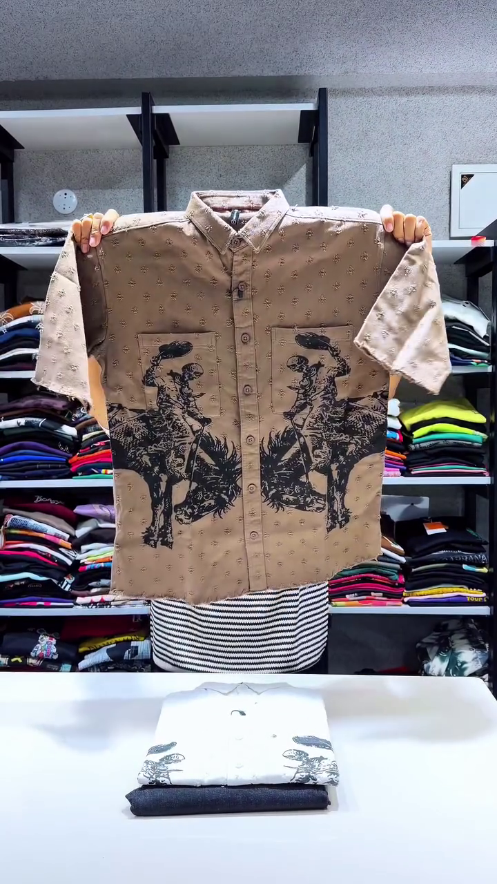 Men's Casual Western Graphic Short Sleeve Button Down Shirt