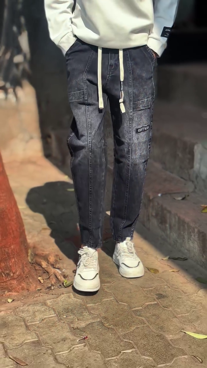 Premium Men's Tapered Fit Denim Jeans – Stylish Casual Acid Wash Cotton Pants