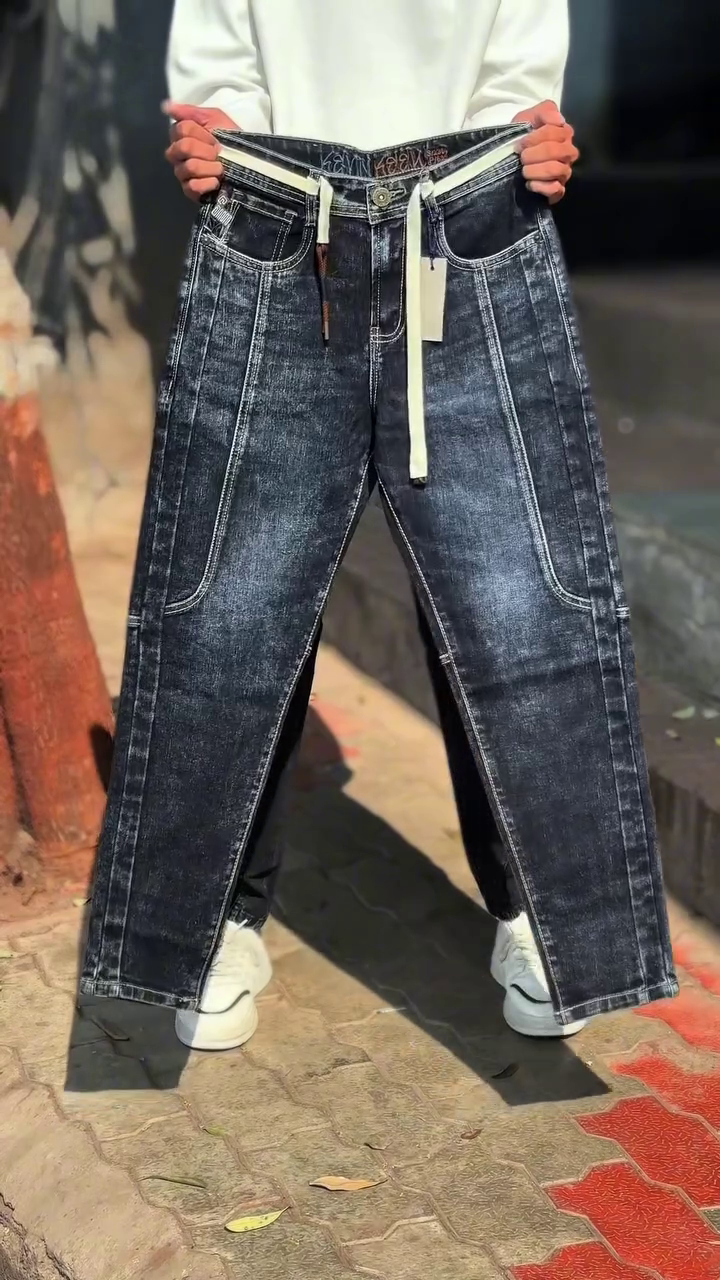 Premium Men's Tapered Fit Denim Jeans – Stylish Casual Acid Wash Cotton Pants