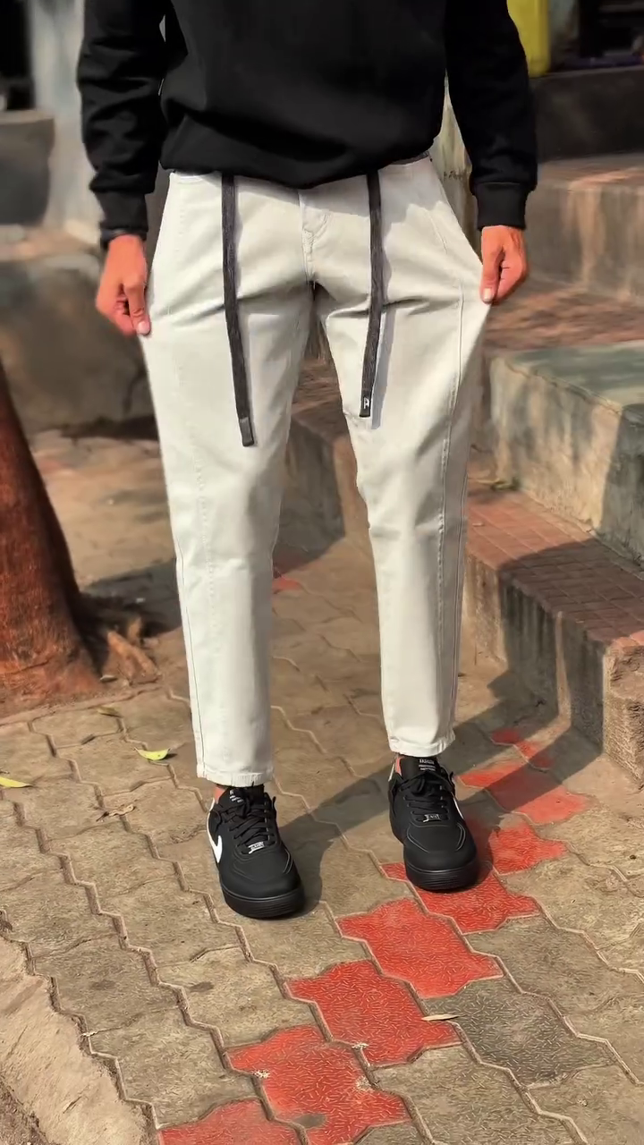 Men's Tapered Elastic Waist Casual Trousers with Drawstring