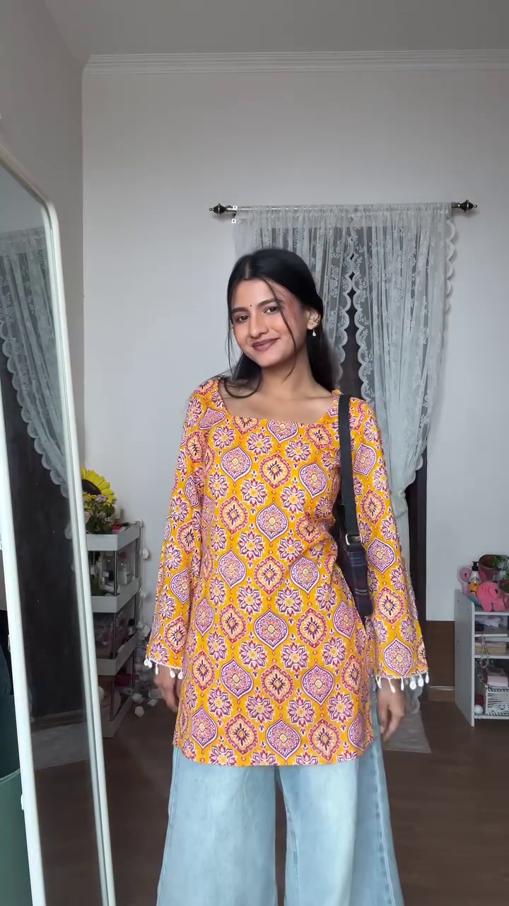 Women's Printed Short Kurti | Elegant Square Neck Tunic Top