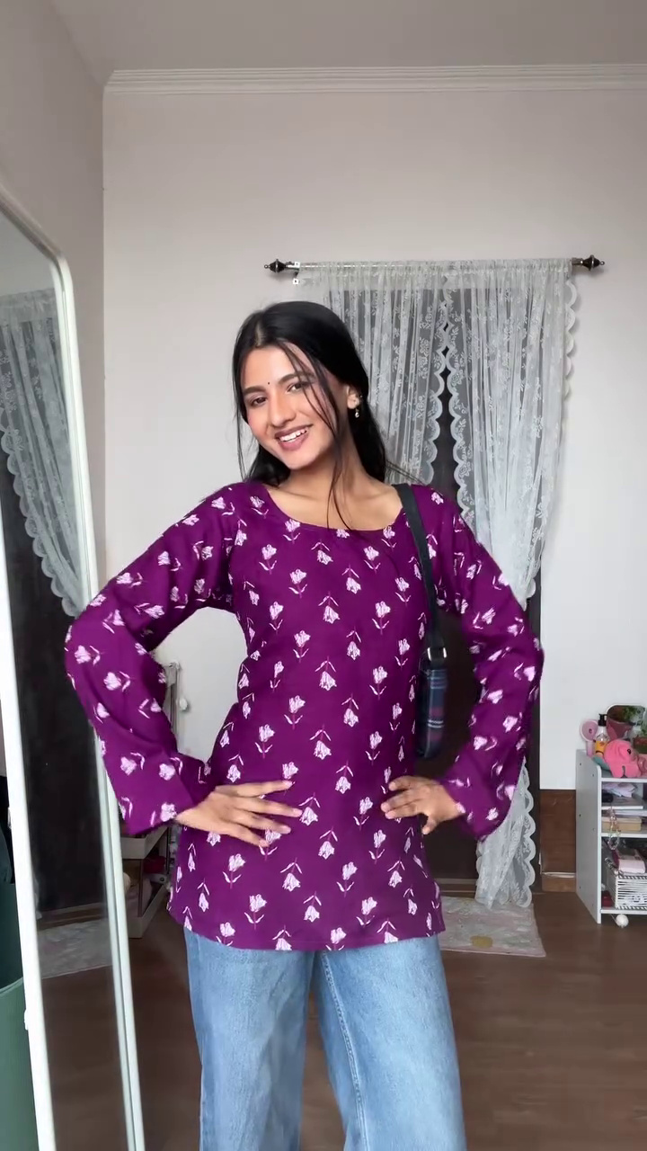 Women's Printed Short Kurti | Elegant Square Neck Tunic Top