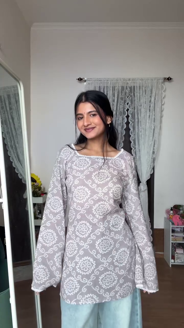 Women's Printed Short Kurti | Elegant Square Neck Tunic Top