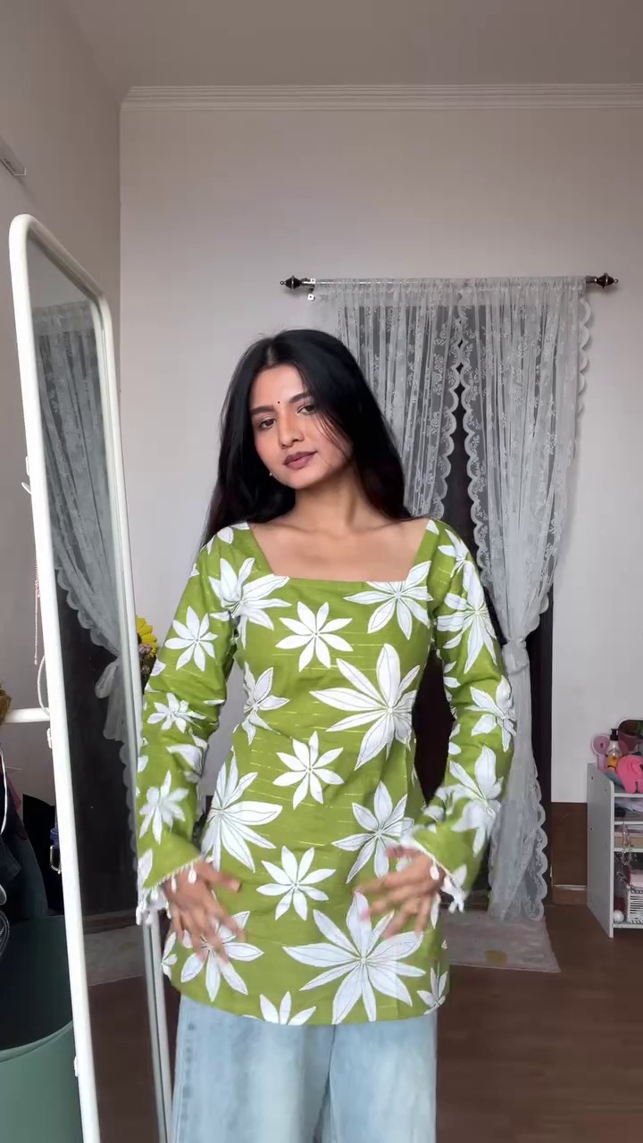Women's Printed Short Kurti | Elegant Square Neck Tunic Top