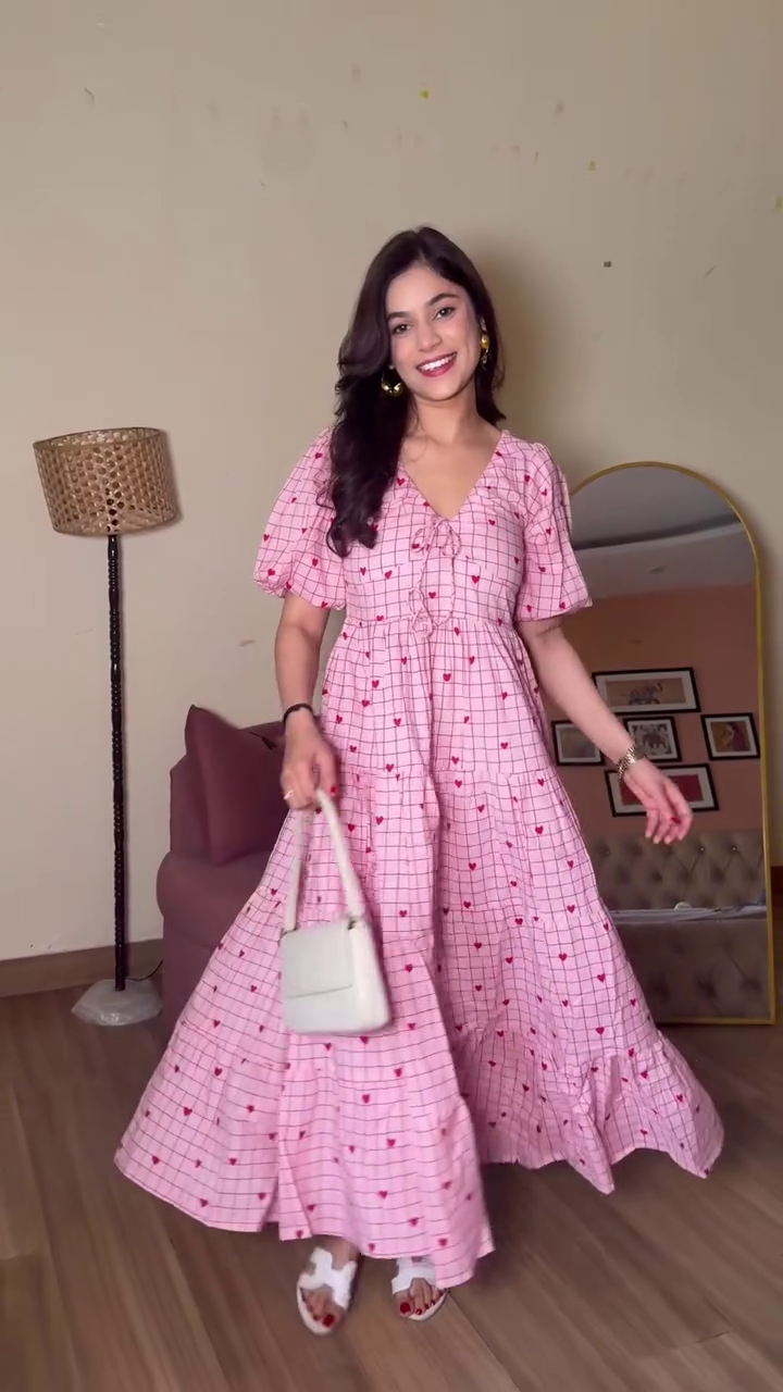Premium Printed Cotton Casual Fit Flare Maxi Dress