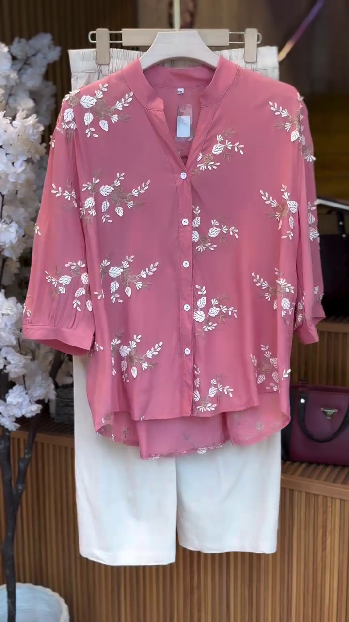 Women's Elegant Embroidered Top and Cargo Trousers Co-ord Set