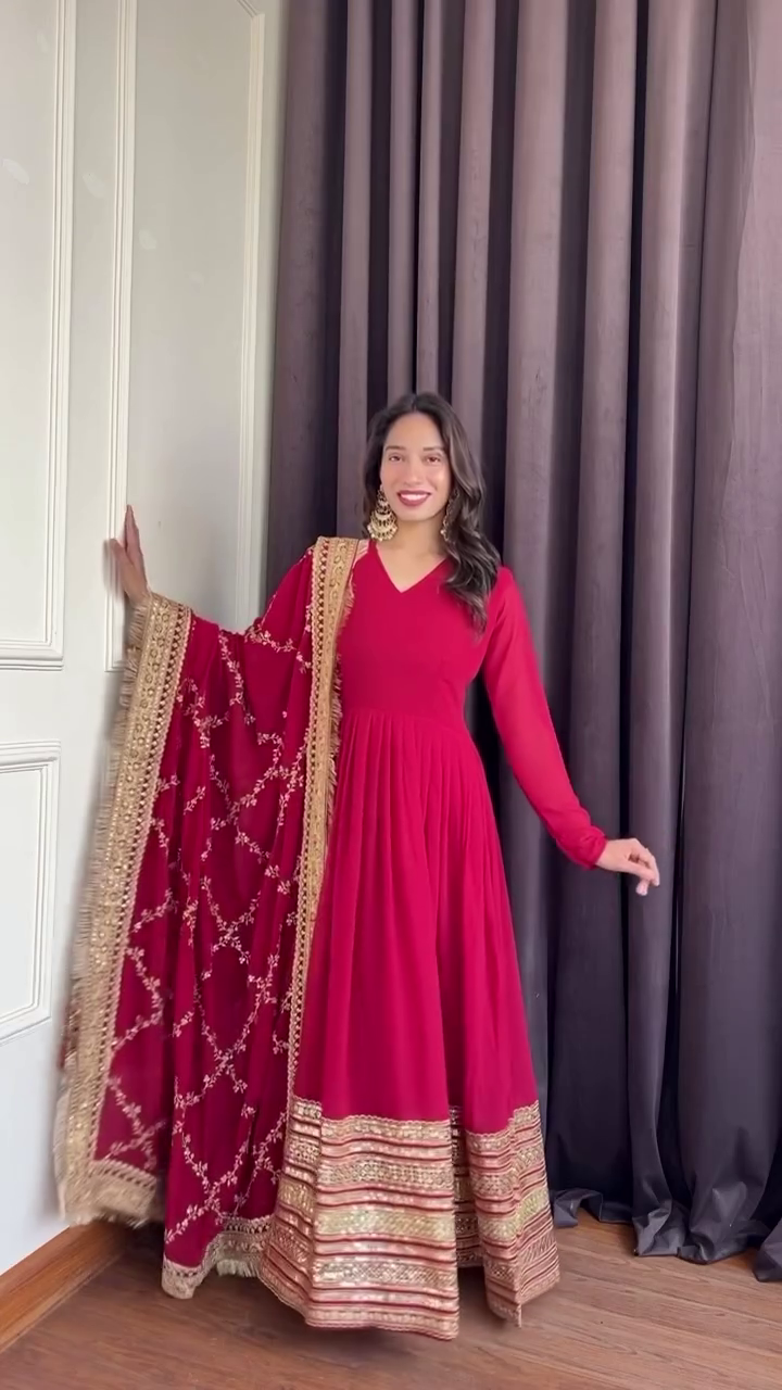 Women's Festive Embroidered Anarkali and Sharara Suit Set with Dupatta