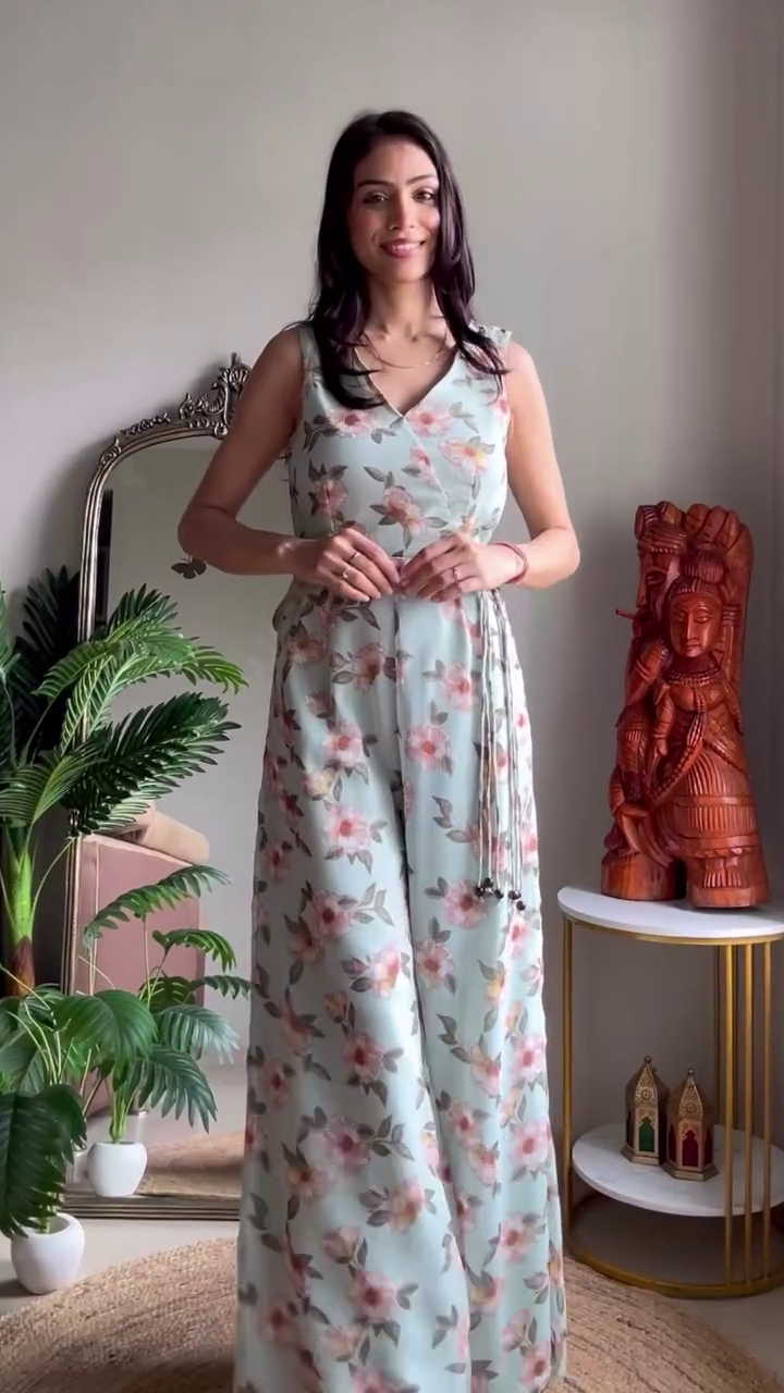 Trendy Women’s Floral Print Casual Wide-Leg Jumpsuit
