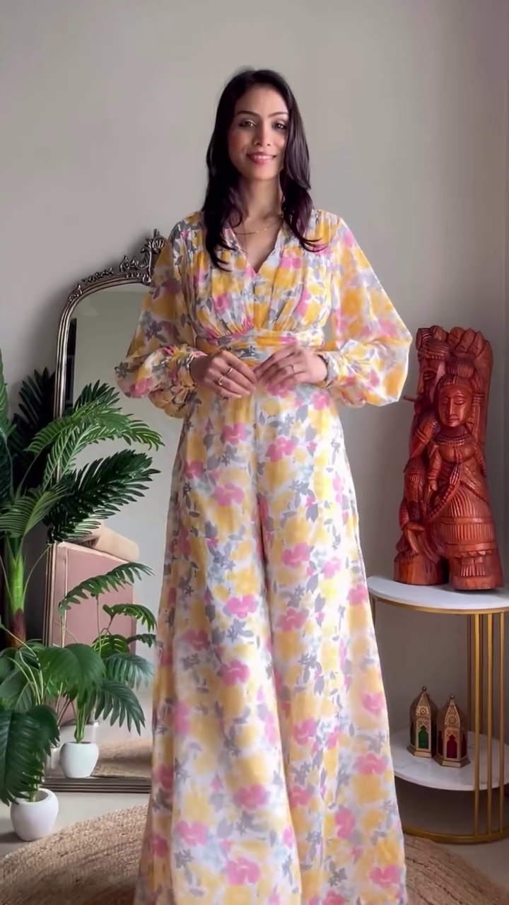 Trendy Women’s Floral Print Casual Wide-Leg Jumpsuit