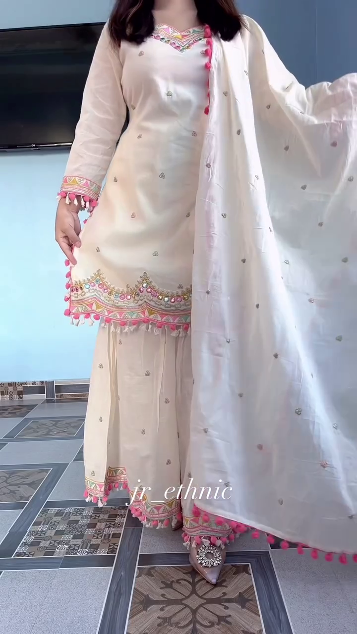 Elegant Women's Festive Wear Embroidered Kurta Sharara Set with Dupatta
