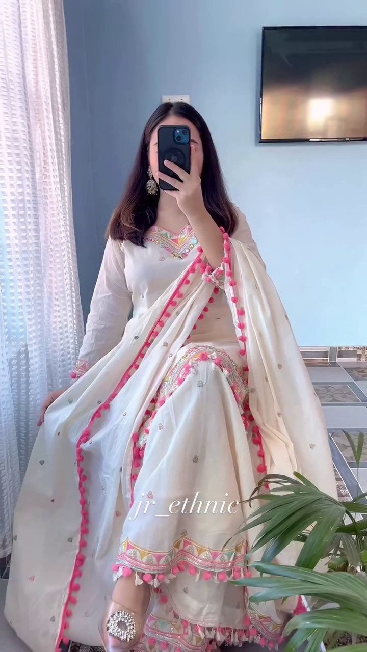 Elegant Women's Festive Wear Embroidered Kurta Sharara Set with Dupatta