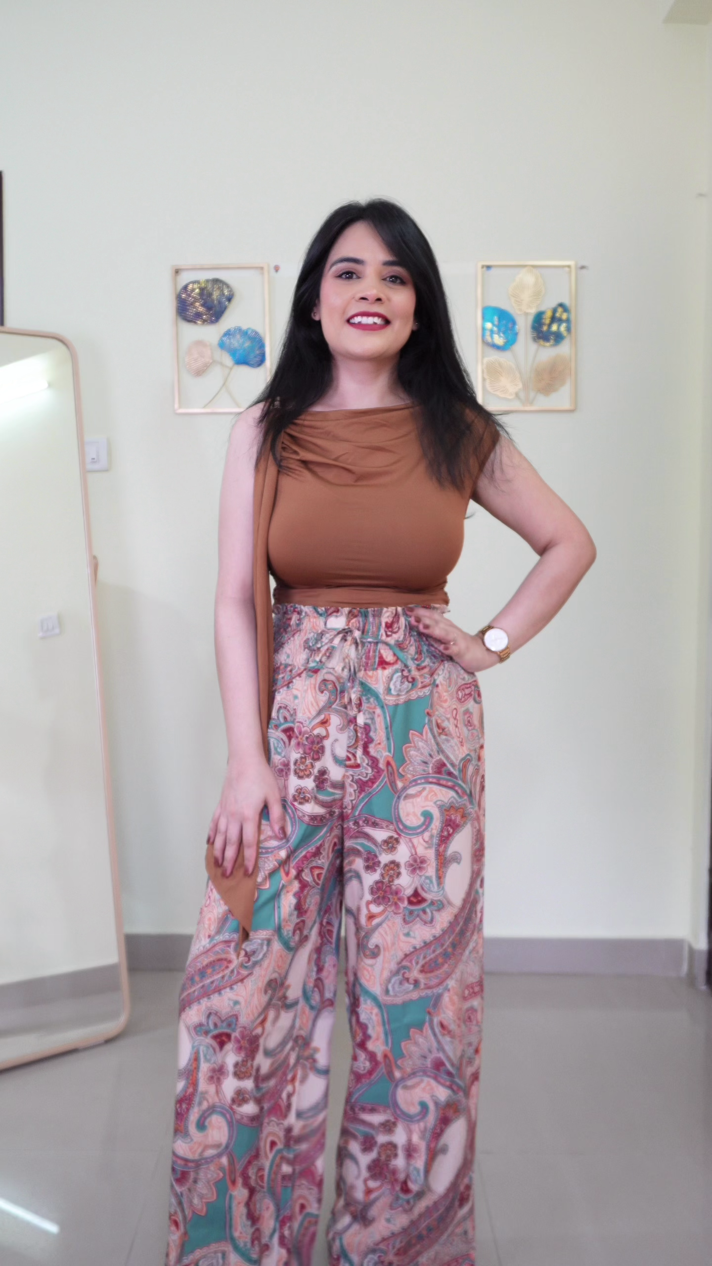 Elegant Printed Wide Leg Palazzo Pants for Women with High Rise Elastic Waist, Soft Breathable Fabric, Relaxed Comfortable Fit, Stylish Casual Trousers for Daily Wear, Travel, Vacation, Office, Brunch, Resort, Lounge and Everyday Fashion